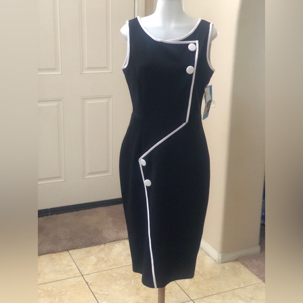 Tatyana Black Sheath Midi Dress Sleeveless Scoop Neck